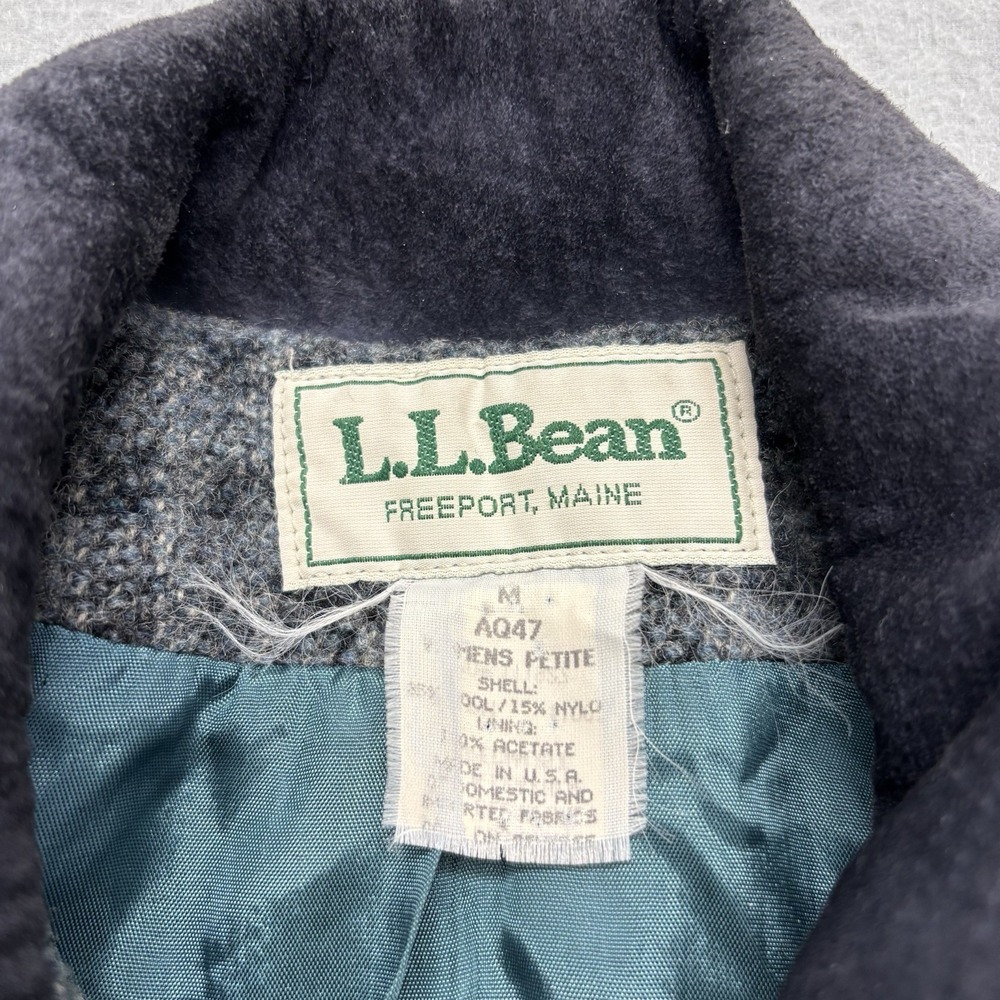 LL Bean VTG Gray Blue Wool Overcoat Women's Petite M Suede Collar Houndstooth - Picture 5 of 16